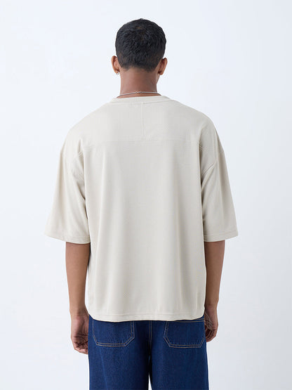 Nuon Beige Typographic Relaxed-Fit T-Shirt
