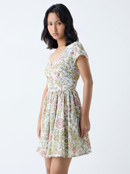 Bombay Paisley Multicolour Floral Cotton A-Line Dress
