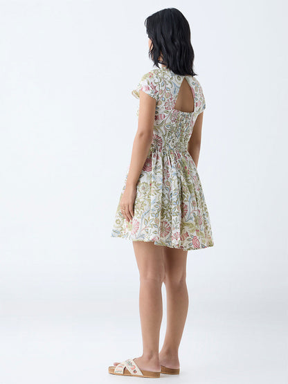 Bombay Paisley Multicolour Floral Cotton A-Line Dress