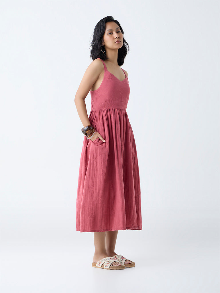Bombay Paisley Dusty Pink Embroidered Cotton A-Line Dress