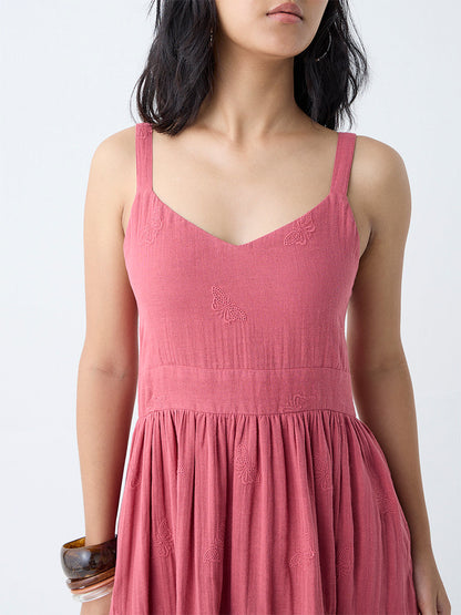 Bombay Paisley Dusty Pink Embroidered Cotton A-Line Dress