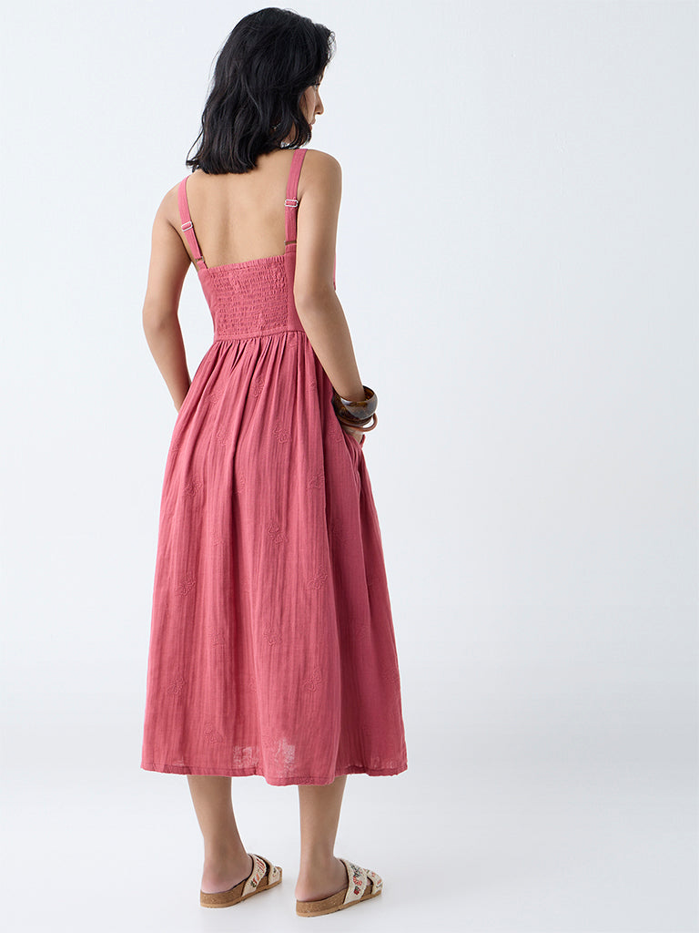 Bombay Paisley Dusty Pink Embroidered Cotton A-Line Dress
