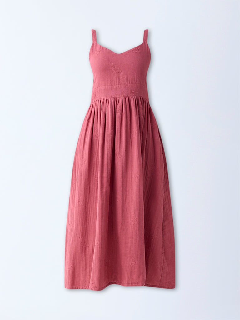 Bombay Paisley Dusty Pink Embroidered Cotton A-Line Dress