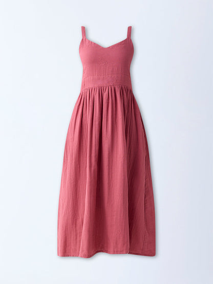 Bombay Paisley Dusty Pink Embroidered Cotton A-Line Dress