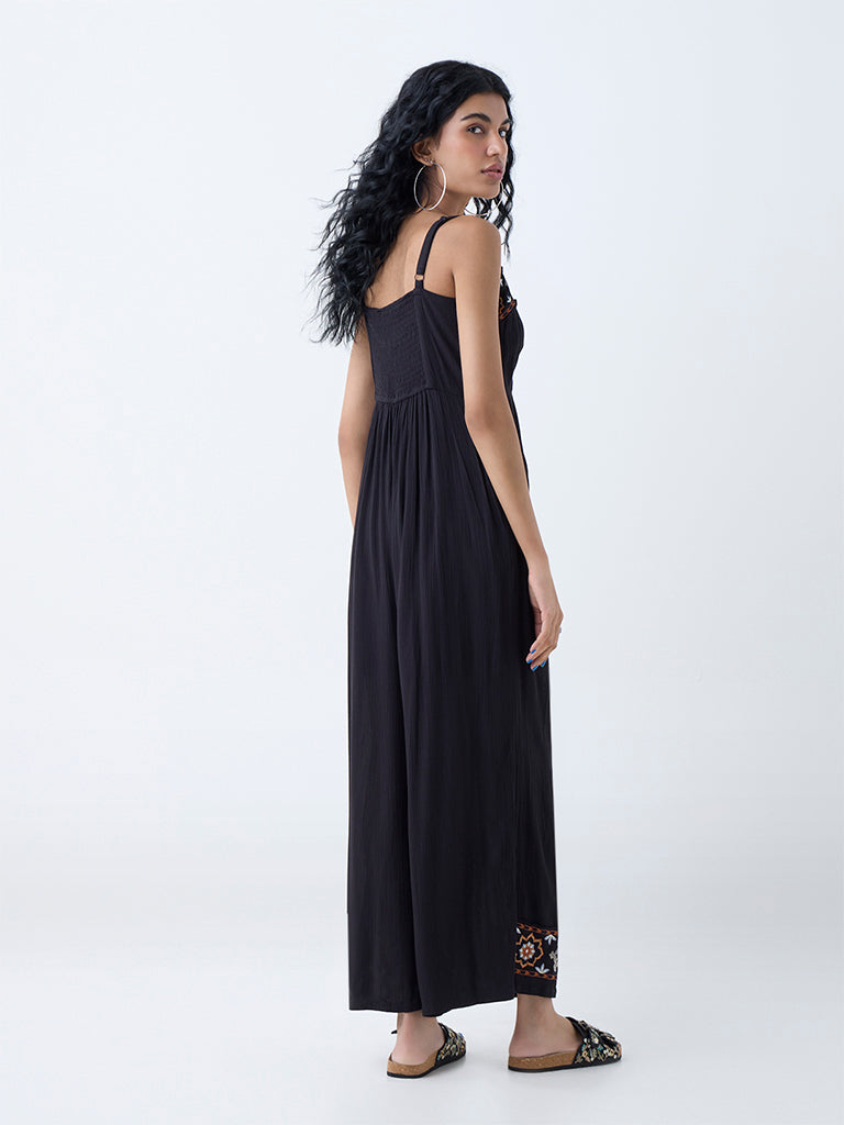 Bombay Paisley Black Embroidered Jumpsuit