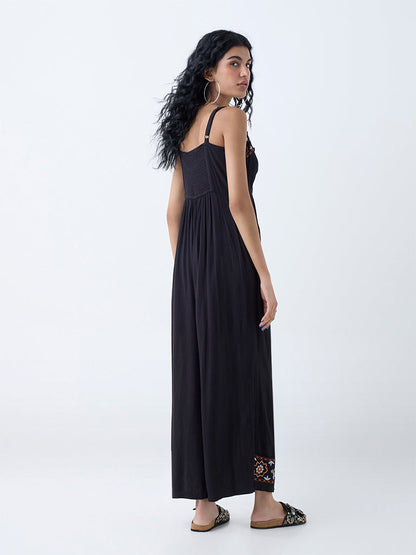 Bombay Paisley Black Embroidered Jumpsuit