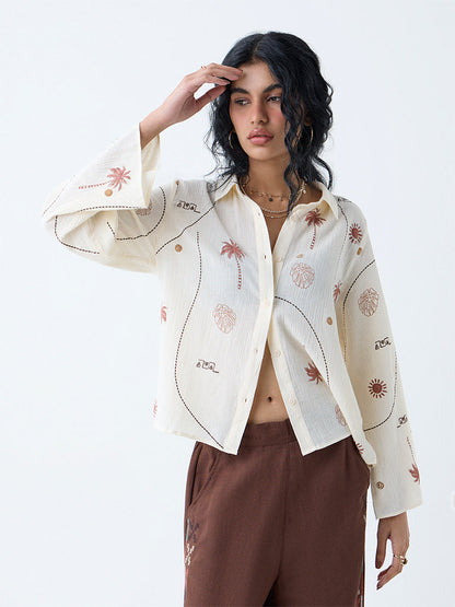 Bombay Paisley Off-White Tropical-Inspired Cotton Shirt