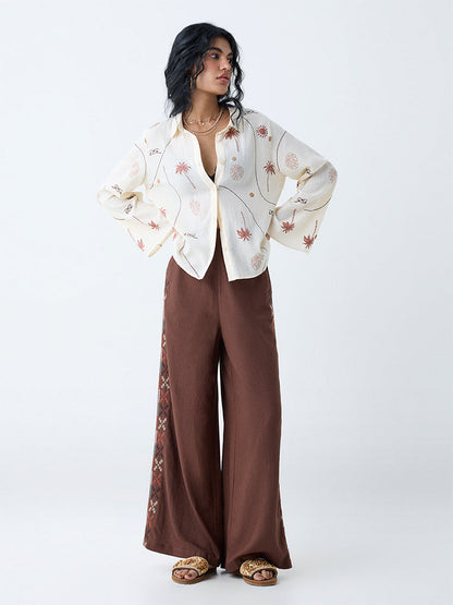 Bombay Paisley Off-White Tropical-Inspired Cotton Shirt