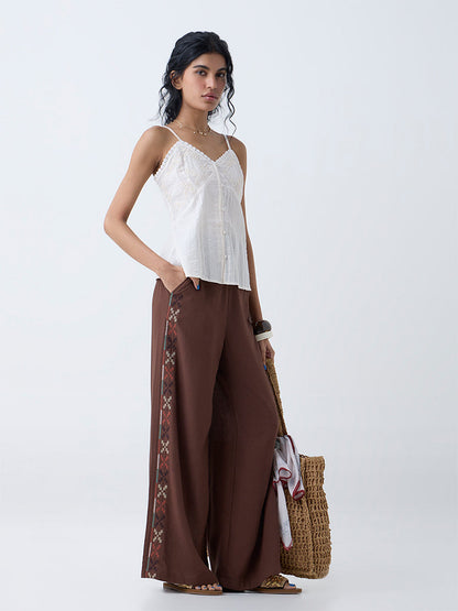 Bombay Paisley White Floral Embroidered Cotton Top