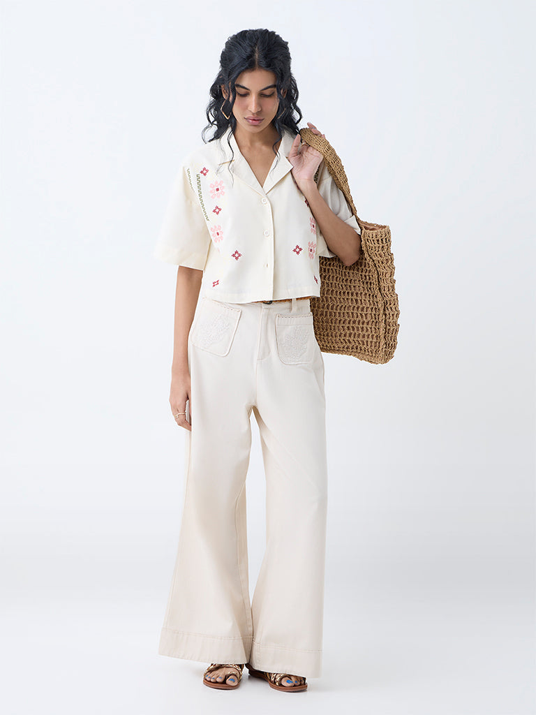 Bombay Paisley Off-White Embroidered Cotton-Blend Shirt
