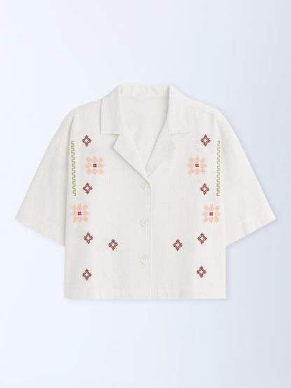 Bombay Paisley Off-White Embroidered Cotton-Blend Shirt