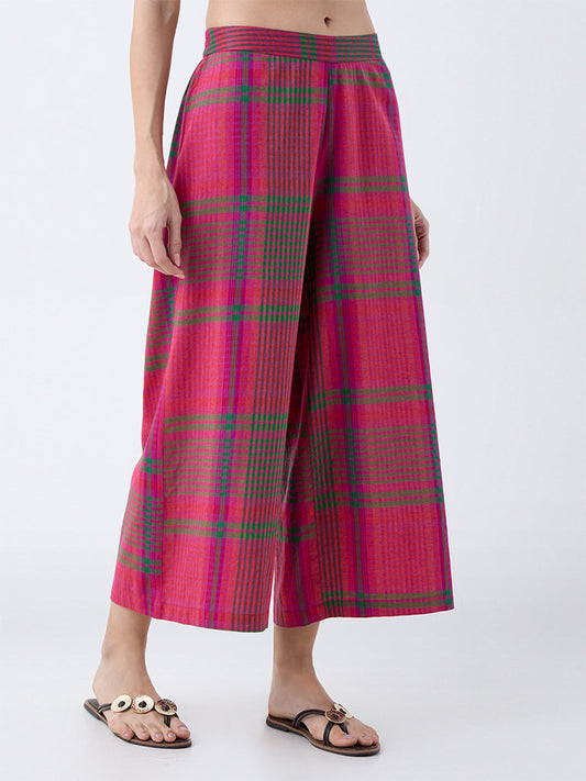 Utsa Pink Checks Detailed Ethnic Pants