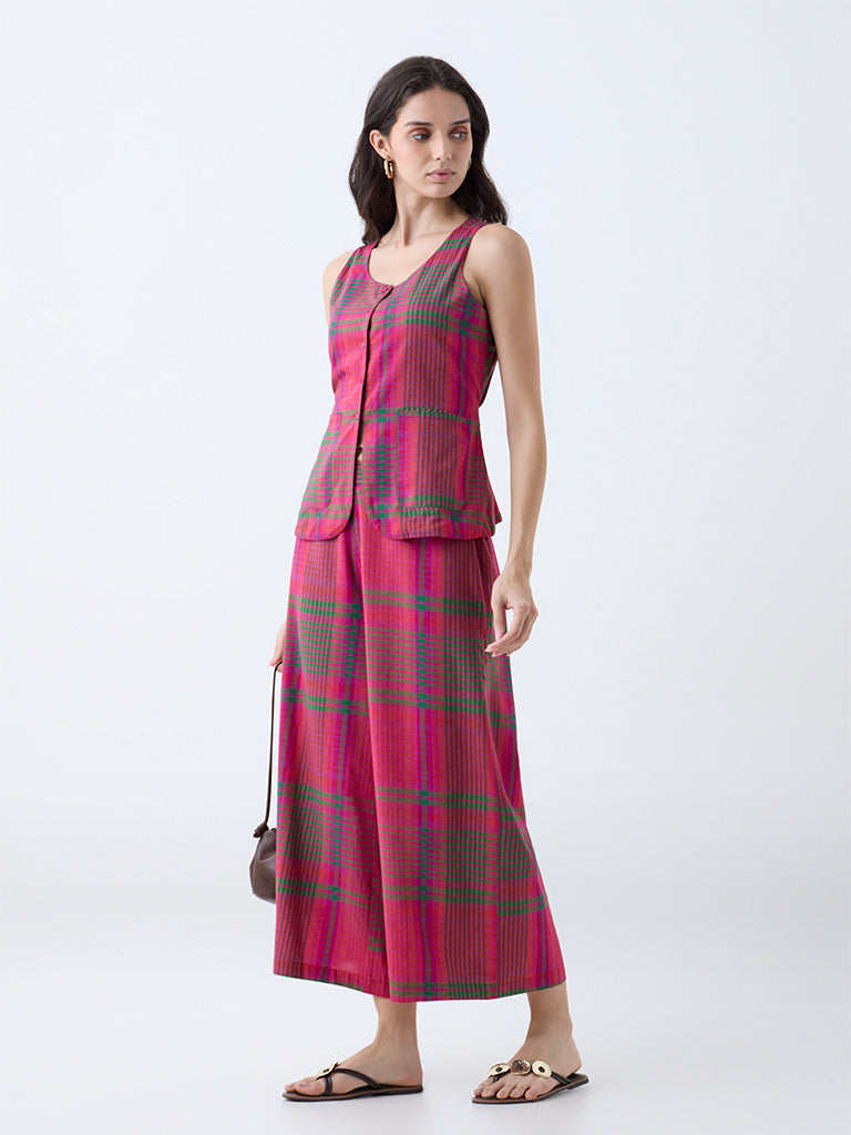 Utsa Pink Checks Detailed Ethnic Pants