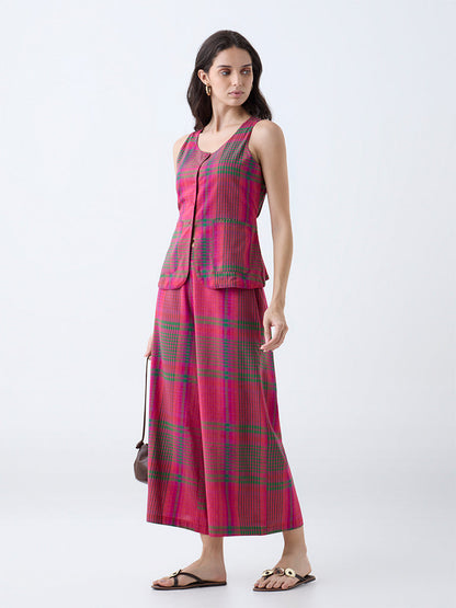 Utsa Pink Checks Detailed Ethnic Pants