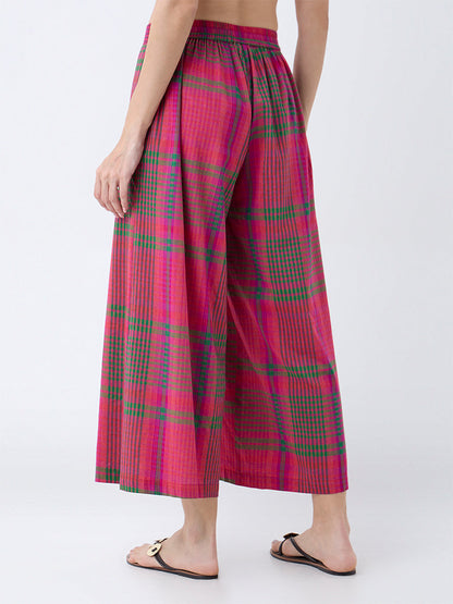 Utsa Pink Checks Detailed Ethnic Pants