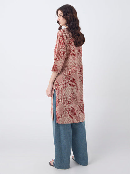 Utsa Rust Printed Cotton Straight Kurta