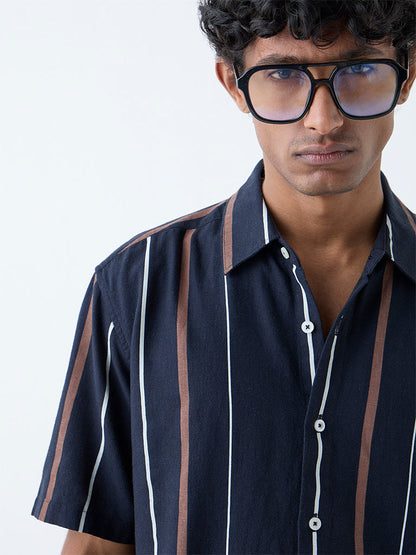 Ascot Navy Striped Relaxed-Fit Shirt
