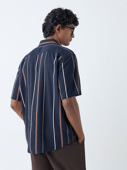 Ascot Navy Striped Relaxed-Fit Shirt