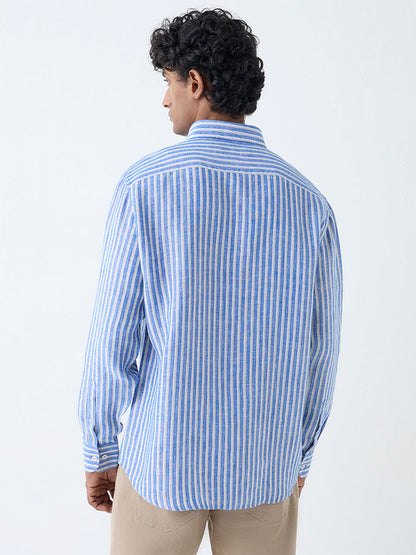 Ascot Blue Striped Relaxed-Fit Linen Shirt