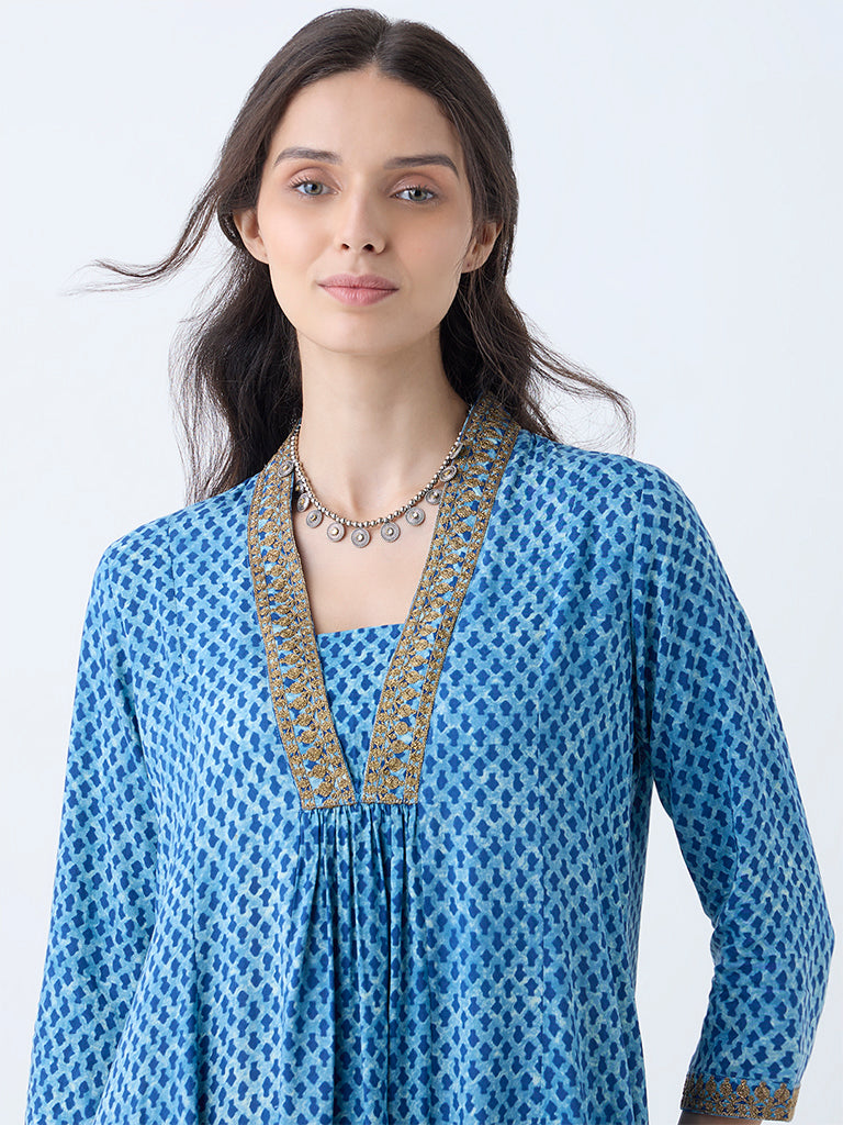 Utsa Indigo Printed Anarkali Kurta