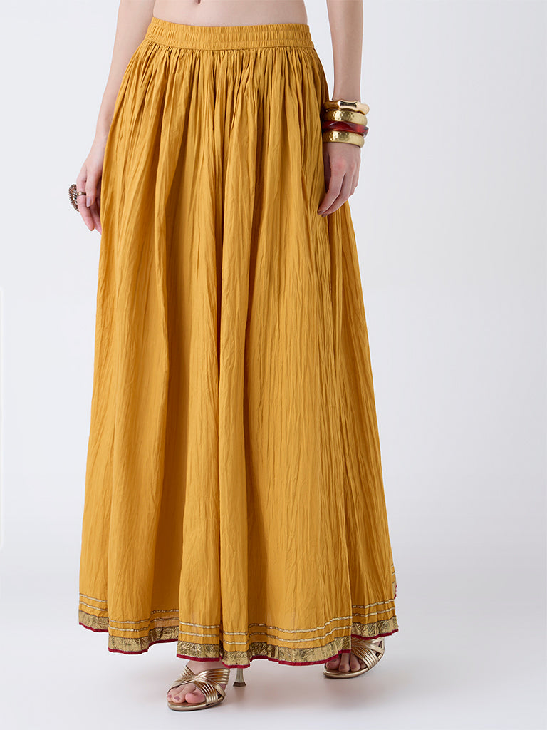 Utsa Mustard Textured Cotton Maxi Skirt