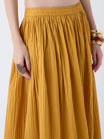 Utsa Mustard Textured Cotton Maxi Skirt