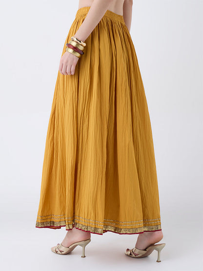 Utsa Mustard Textured Cotton Maxi Skirt
