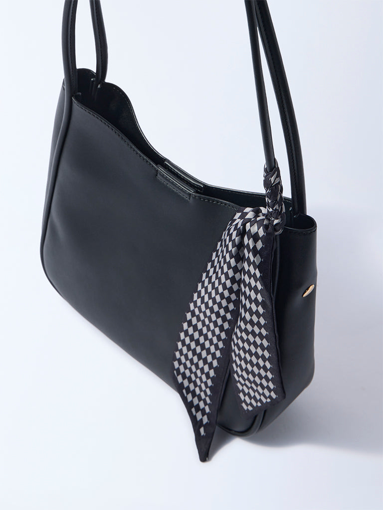 Westside Black Solid Bucket Shoulder Bag with Scarf and Pouch