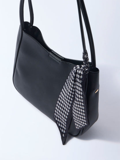 Westside Black Solid Bucket Shoulder Bag with Scarf and Pouch