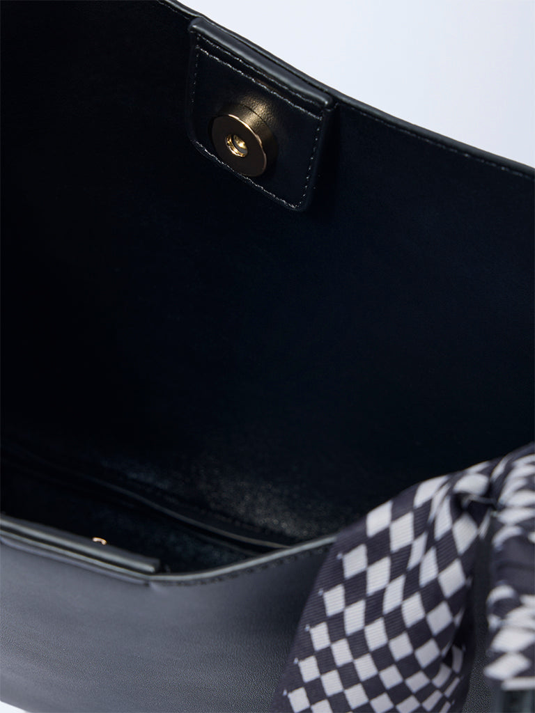 Westside Black Solid Bucket Shoulder Bag with Scarf and Pouch