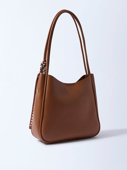 Westside Brown Solid Bucket Shoulder Bag with Scarf and Pouch