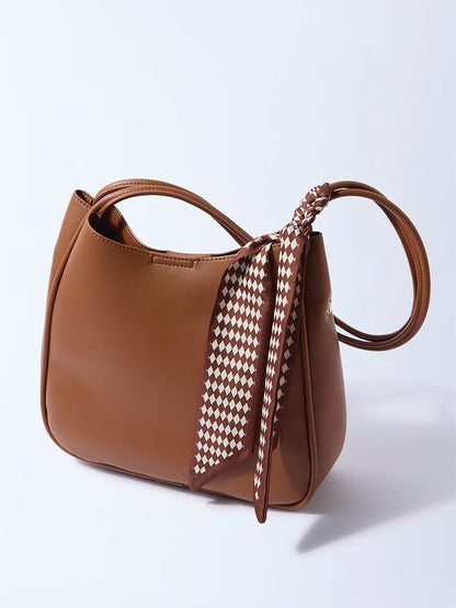 Westside Brown Solid Bucket Shoulder Bag with Scarf and Pouch