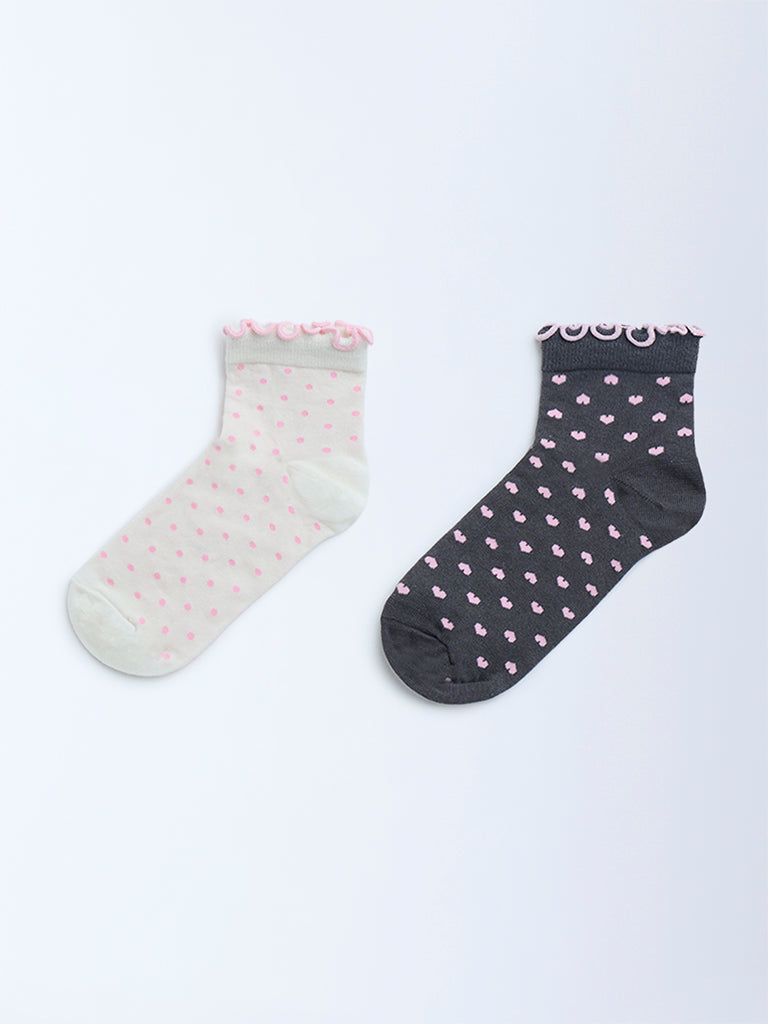 Superstar Grey & Ivory Printed Cotton-Blend Trainer Socks - Pack of 2