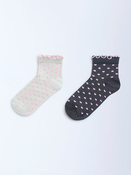 Superstar Grey & Ivory Printed Cotton-Blend Trainer Socks - Pack of 2
