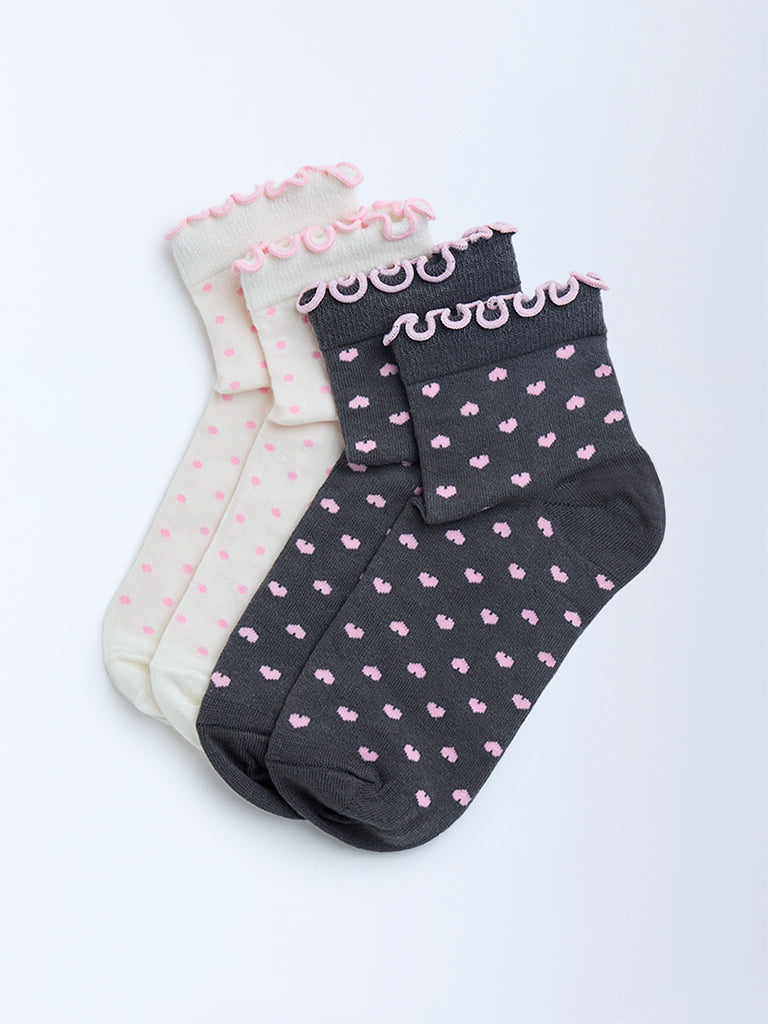 Superstar Grey & Ivory Printed Cotton-Blend Trainer Socks - Pack of 2