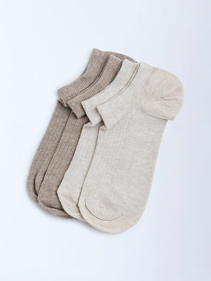 Superstar Beige Solid Cotton-Blend Trainer Socks - Pack of 2