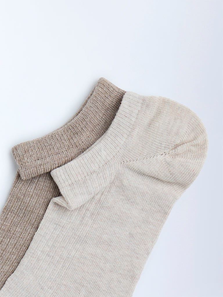 Superstar Beige Solid Cotton-Blend Trainer Socks - Pack of 2