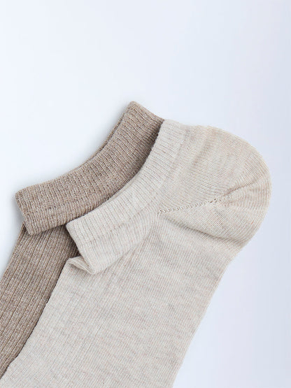 Superstar Beige Solid Cotton-Blend Trainer Socks - Pack of 2