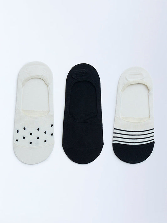 Superstar Black Printed No-Show Cotton-Blend Socks - Pack of 3