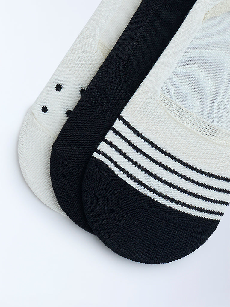 Superstar Black Printed No-Show Cotton-Blend Socks - Pack of 3