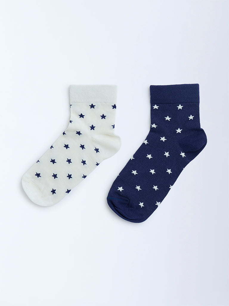 Superstar Navy Star Printed Cotton-Blend Socks - Pack of 2