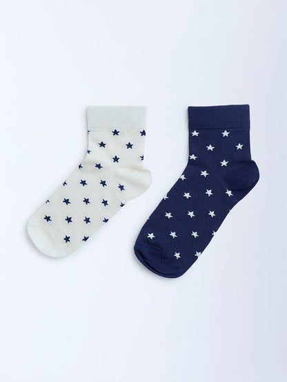 Superstar Navy Star Printed Cotton-Blend Socks - Pack of 2