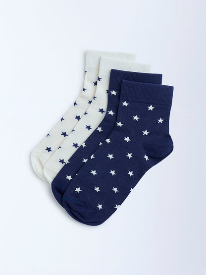 Superstar Navy Star Printed Cotton-Blend Socks - Pack of 2
