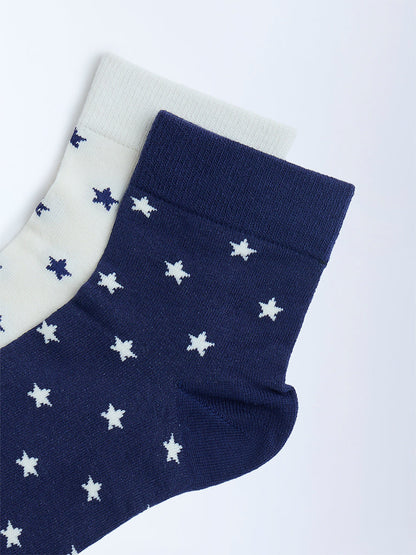 Superstar Navy Star Printed Cotton-Blend Socks - Pack of 2