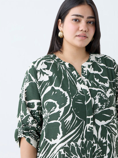 Gia Dark Green Botanical Design Straight Dress