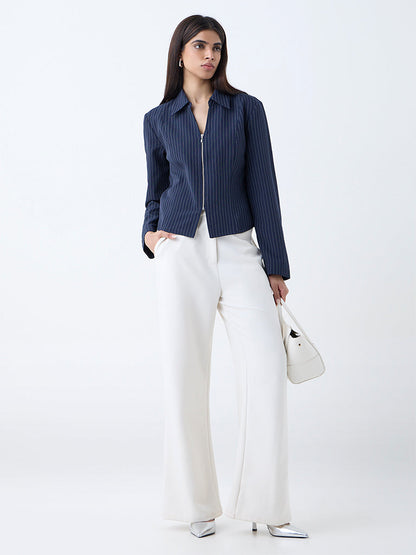 Wardrobe Navy Pinstriped Cotton Shirt