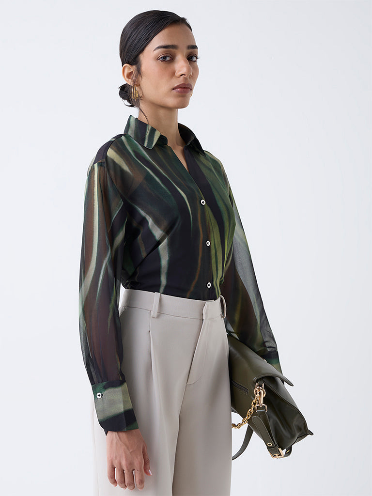 Wardrobe Olive Self-Textured Shirt
