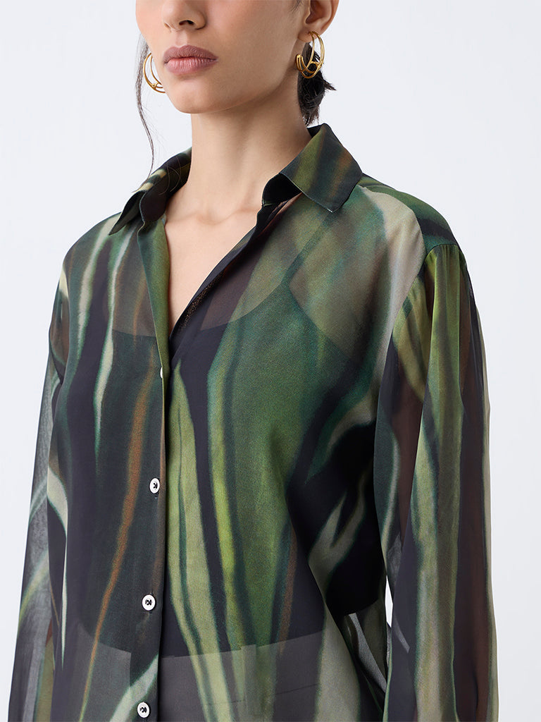 Wardrobe Olive Self-Textured Shirt