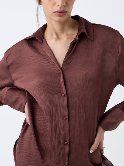 Wardrobe Dark Brown Satin Shirt