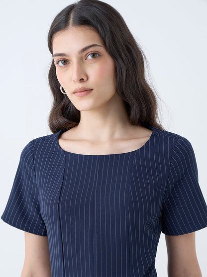 Wardrobe Navy Pinstriped Design A-Line Dress